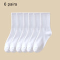 1/6 Pairs Women Mid-Tube Socks Solid Colour Autumn Winter Breathable Comfortable Sport Sweat Absorbent Man And Women's Socks 6 Pairs White B One Size