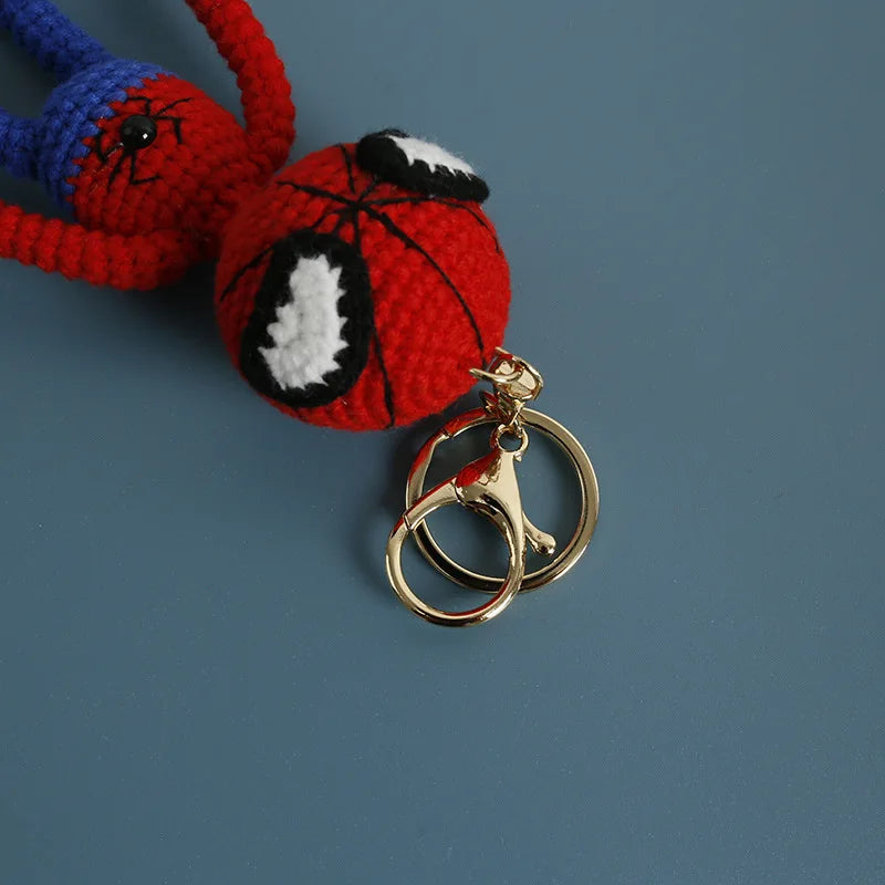 Crochet Knitted Super Hero Spider-Man Superman Captain America Keychains Small Pendant Hangings Christmas Birthday Gifts