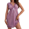 Sexy Lace Night Dress Women Deep V Neck Silky Satin Nightie Lace Sling Nightgowns Female Underwear Plus Size Sleep Dress Homewea Purple
