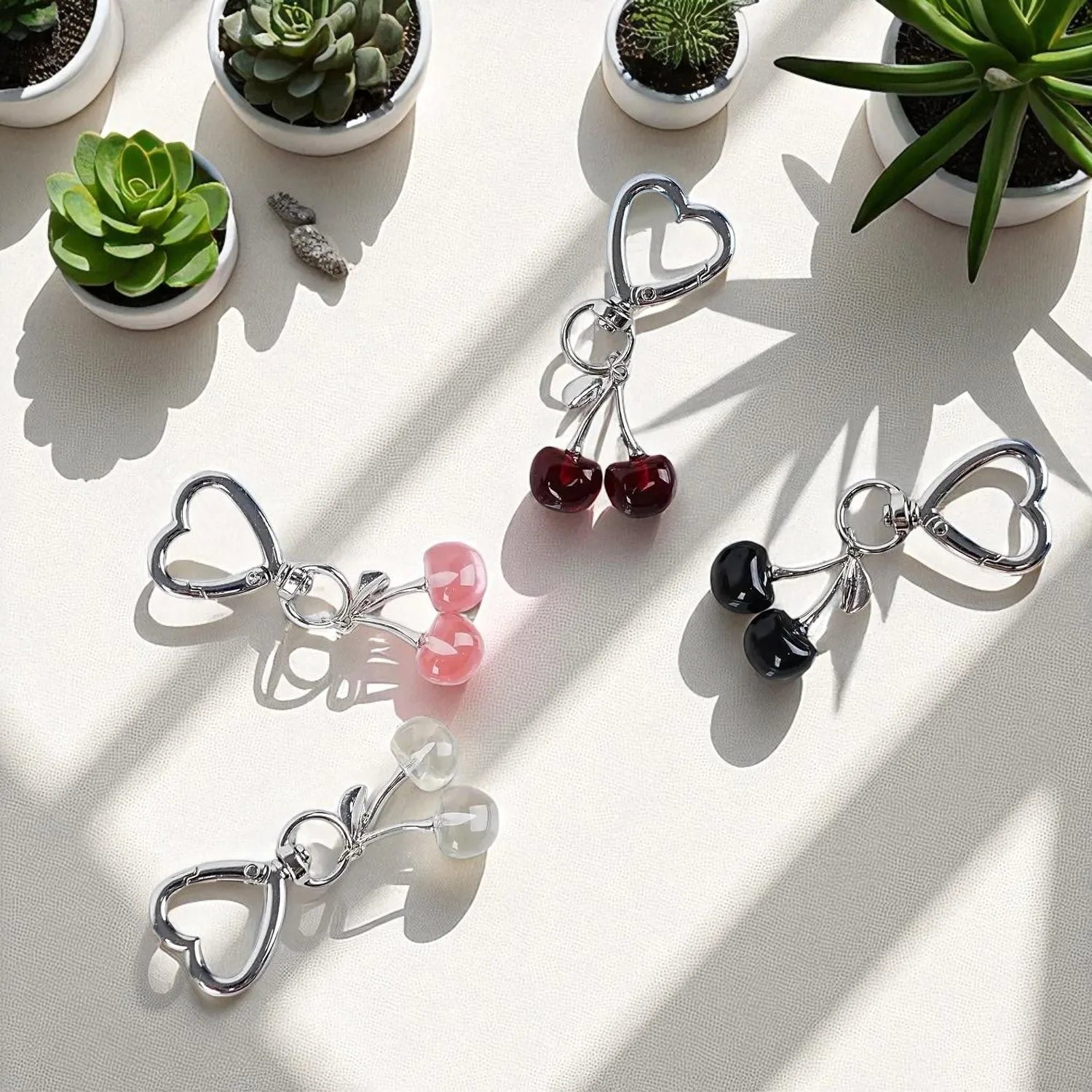 Kawaii Cherry Keychain Set - Cute Acrylic Bag Charm & Car Decor, Adorable Gift for Women Girls Birthday Valentine Accessories