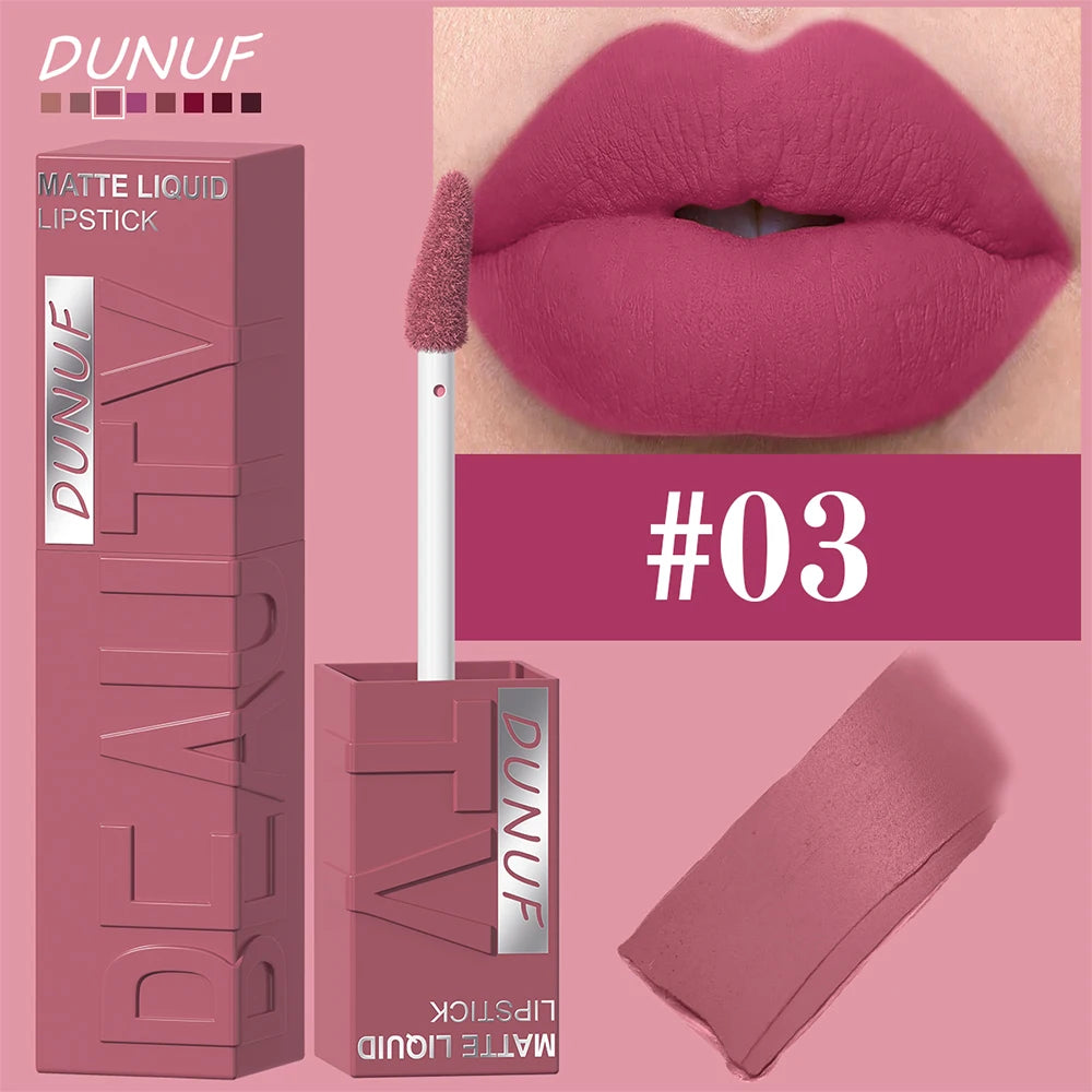 8-Color Matte Velvet Lip Gloss – Waterproof Plumping Lipstick, Smooth Easy-Apply Square Tube 28195-03