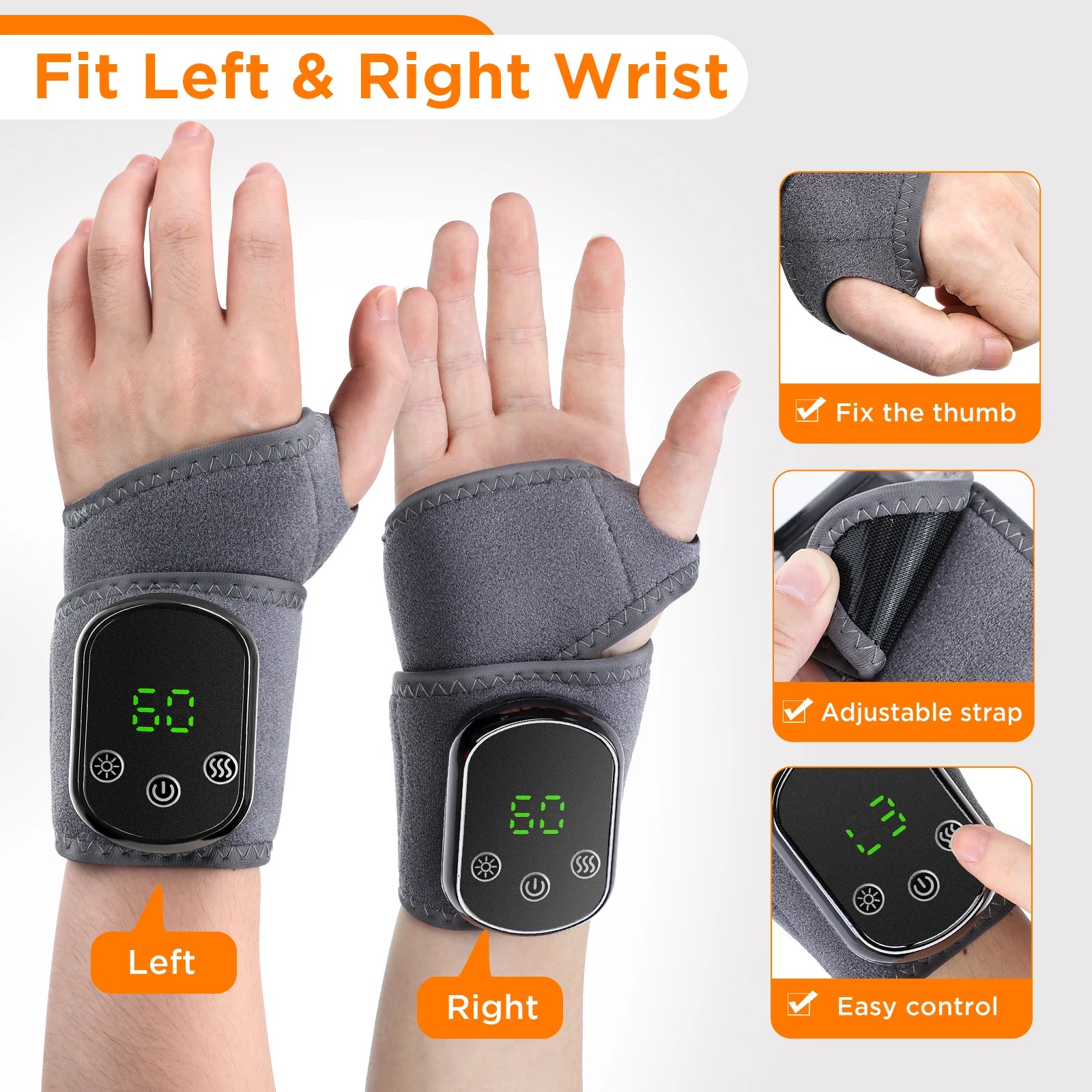Electric Heated Wrist Massager Brace with Vibration – Rechargeable Wrist Support for Carpal Tunnel, Tendonitis & Pain Relief