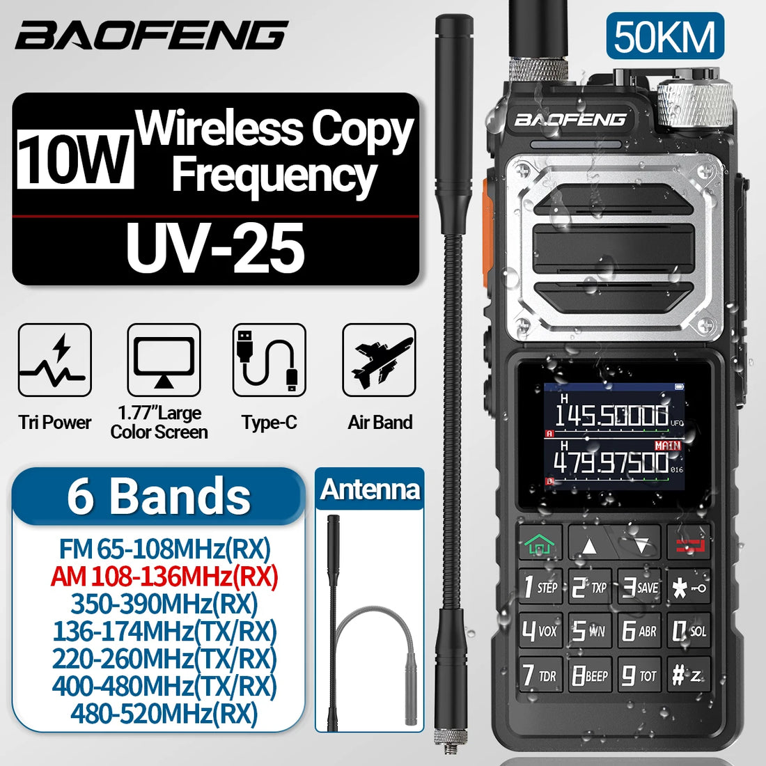 Baofeng UV-25 Air Band Walkie Talkie – Long Range UHF/VHF, Type-C Charging, 999CH, Wireless Frequency Copy, NOAA, Ham Radio - Dicrodelights