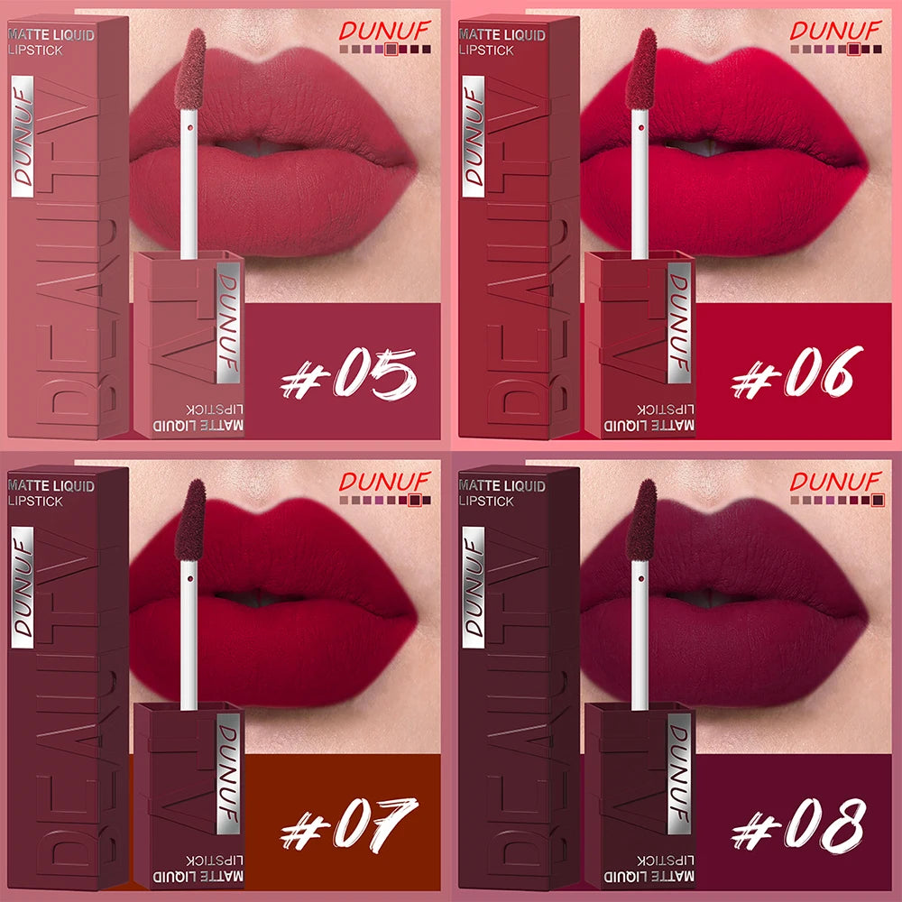 8-Color Matte Velvet Lip Gloss – Waterproof Plumping Lipstick, Smooth Easy-Apply Square Tube