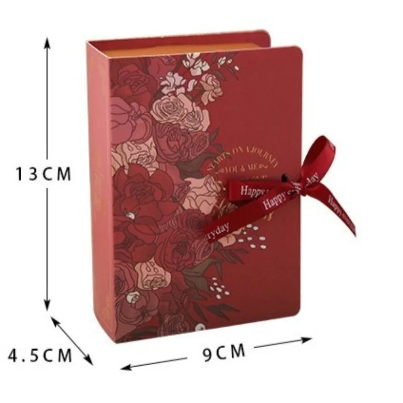 5pcs Book Shape Gift Box ith Ribbon Paperboard Candy Chocolate Present Packaging Box for Wedding Birthday Mother's Day 5pcs red 13cmx4.5cmx9cm