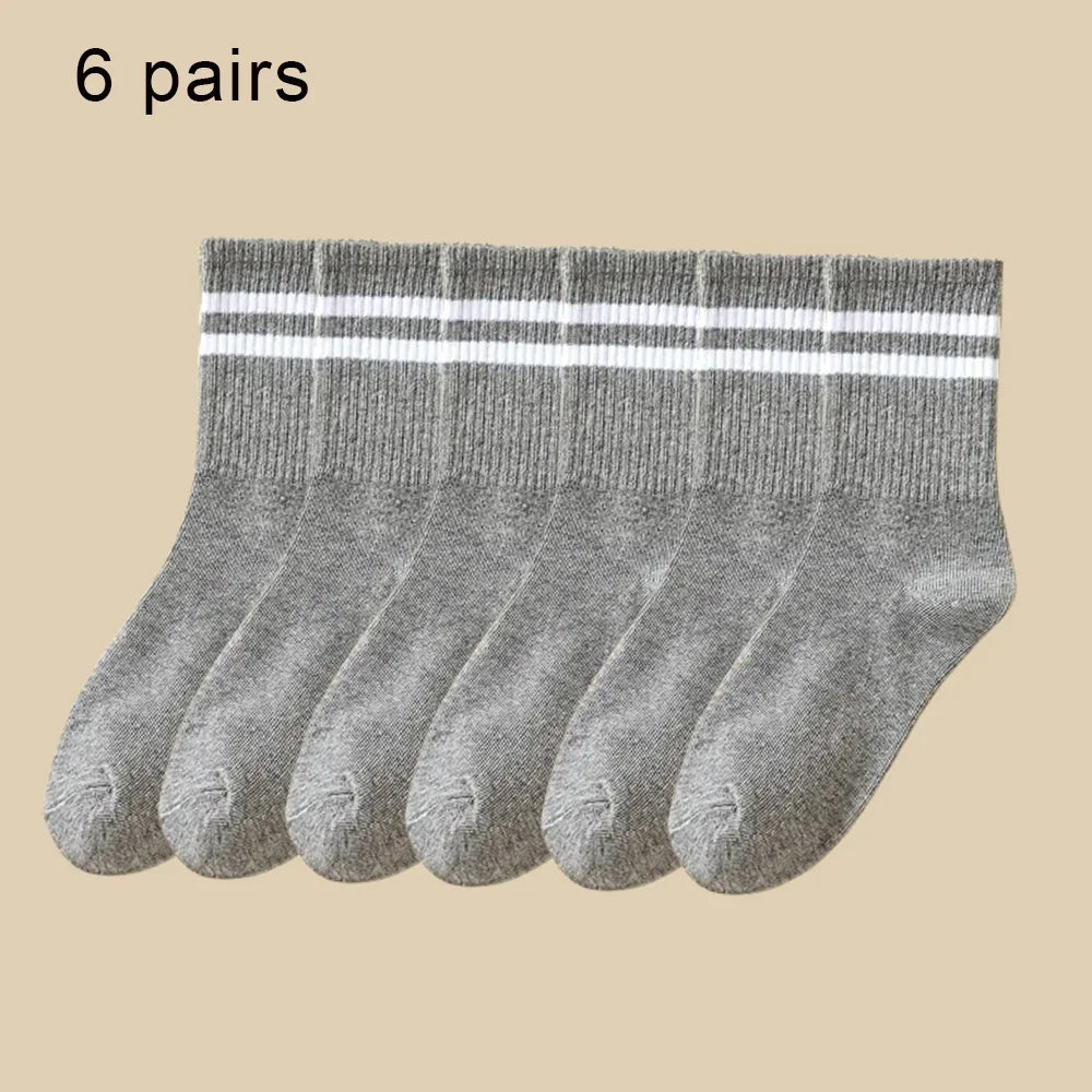 1/6 Pairs Women Mid-Tube Socks Solid Colour Autumn Winter Breathable Comfortable Sport Sweat Absorbent Man And Women's Socks 6 Pairs Grey A One Size