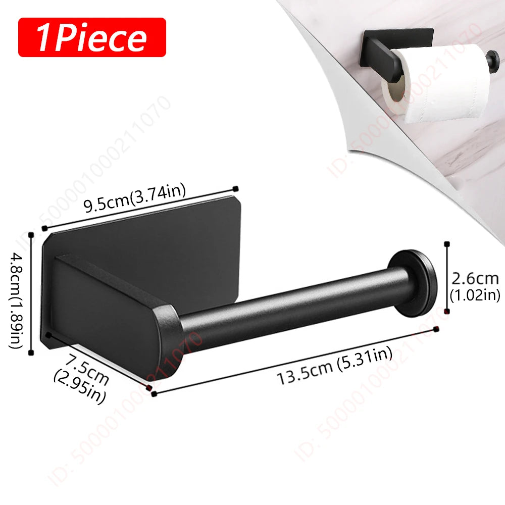 1~2PCS Toilet Paper Rack Bathroom Paper Towel Holder Adhesive Absorbent Paper Dispenser WC Kitchen Hardware Storage Accessories 1Pc Black Holder B