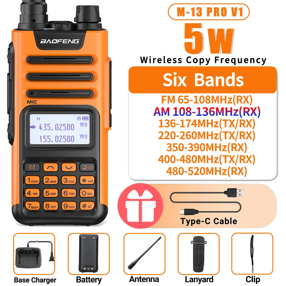 BaoFeng M-13 PRO V1 V2 High Power Multi Band Walkie Talkie Type-C Charger Long Range Upgraded UV-13 PRO V1 V2 Ham Two Way Radio - Dicrodelights