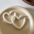 Korean Sweet White Plush Heart Hoop Earrings for Women Exaggerated Flocking C-Shaped Earrings Wedding Party Jewelry Gift