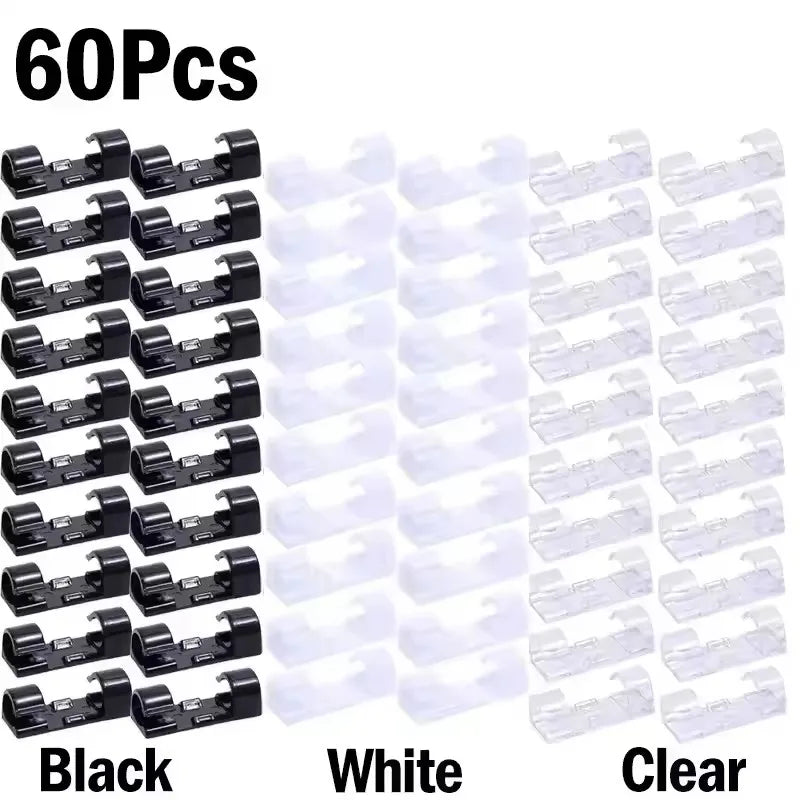 Self Adhesive Open Cable Clips for Desk Wire Routing 60X-Mix