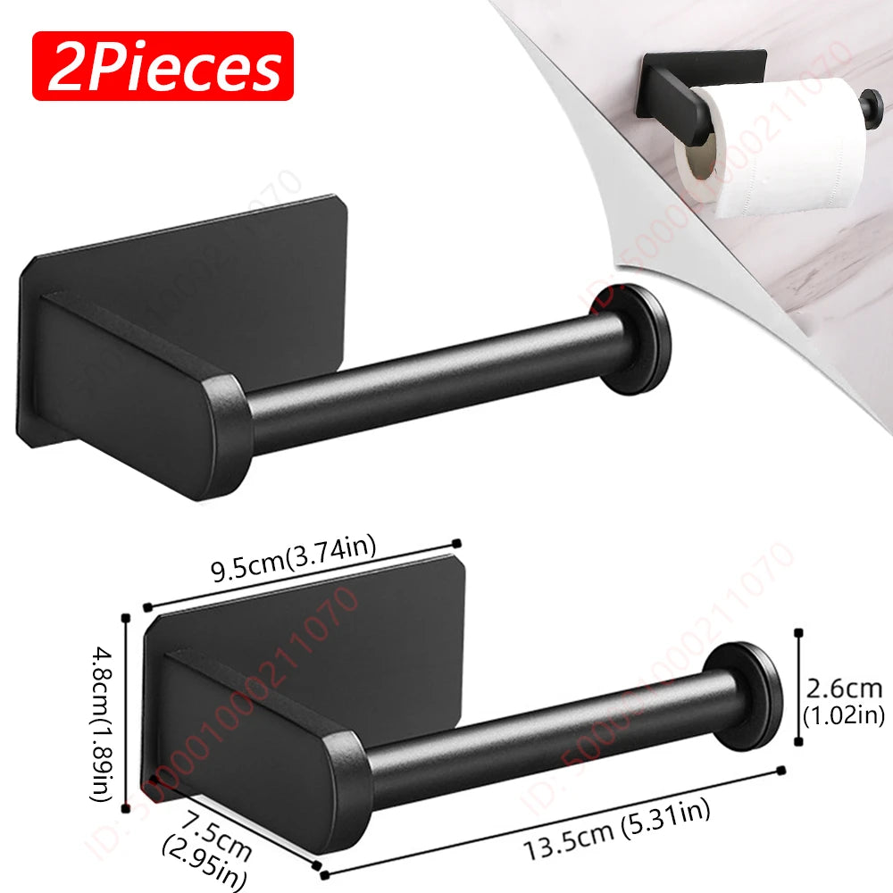 1~2PCS Toilet Paper Rack Bathroom Paper Towel Holder Adhesive Absorbent Paper Dispenser WC Kitchen Hardware Storage Accessories 2Pcs Black Holder B