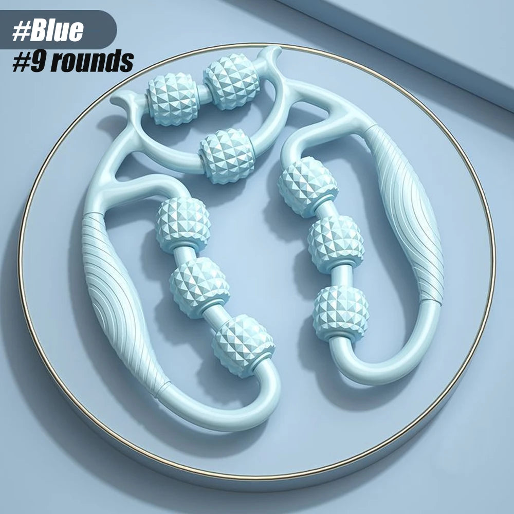 Leg Massager Multi-functional 12 Wheels Full-coverage Massage Roller for Arm Waist Leg Muscle Relaxation Manual Massage Machine Blue-9 rounds