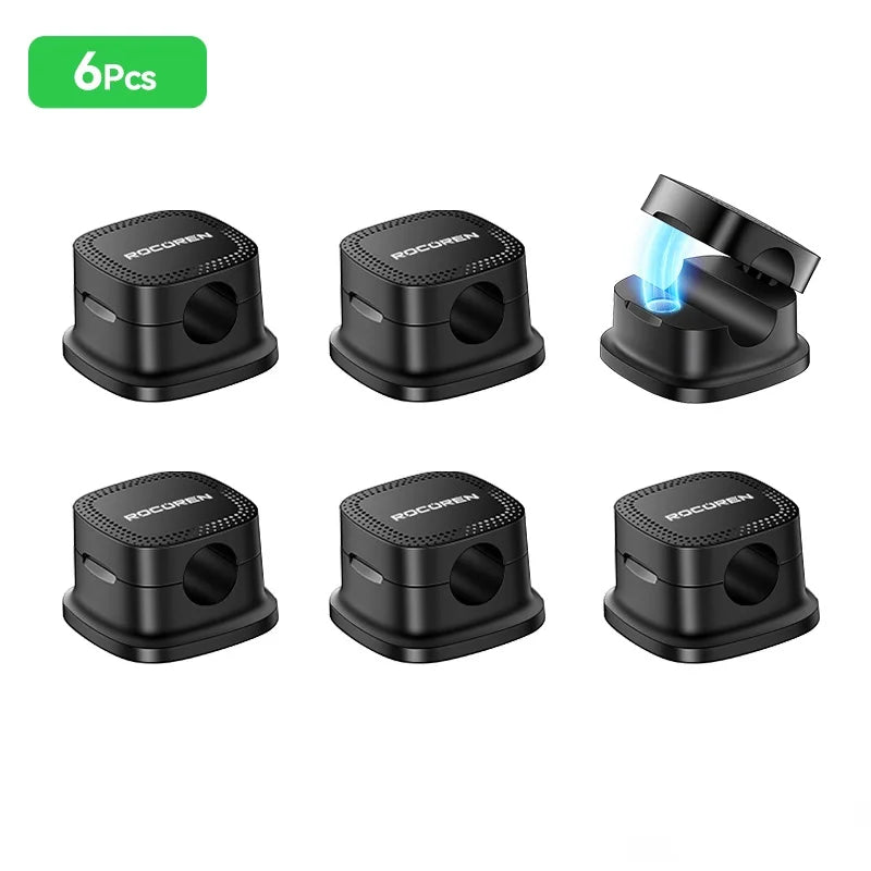 Self Adhesive Magnetic Desk Cable Clips for Charging Leads Black 6PCS