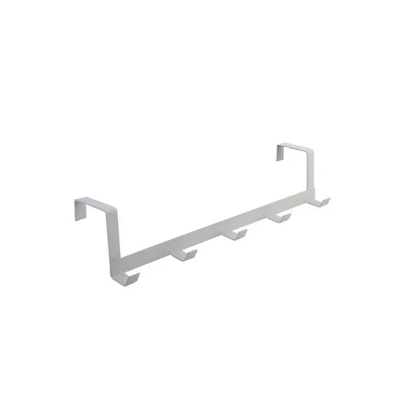 No Punching 5 Hooks Door Rear Hook Wrought Iron Clothes Bag Hanger Hat Sundries Storage Rack Hanger Home Bathroom Organizer White