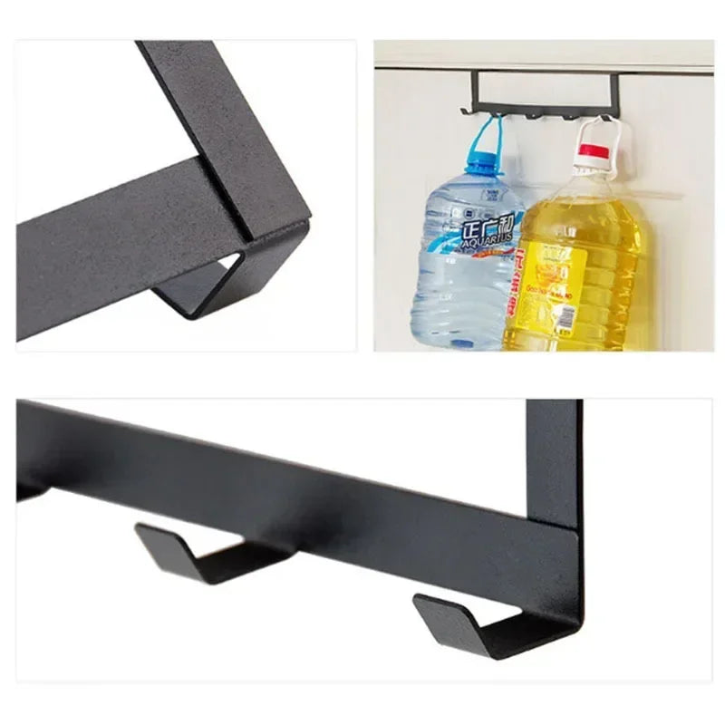 No Punching 5 Hooks Door Rear Hook Wrought Iron Clothes Bag Hanger Hat Sundries Storage Rack Hanger Home Bathroom Organizer