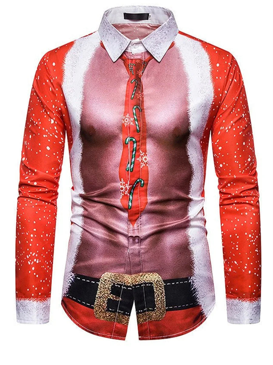 Men’s Christmas Muscle Suit Shirt – 3D Funny Christmas Tree Print, Soft & Comfortable Holiday Casual Shirt (2025 Edition) YCZHK2024091RJ