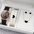 5/6PCS Fashion Women's Quartz Watch Leather Band Analog Wrist Watches Heart Rhinestone Jewelry Set(Without Box) E Without Box