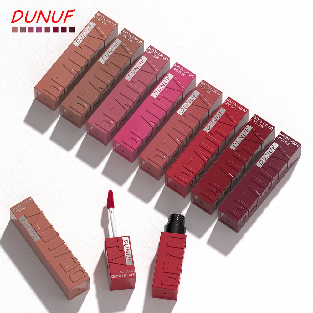 8-Color Matte Velvet Lip Gloss – Waterproof Plumping Lipstick, Smooth Easy-Apply Square Tube
