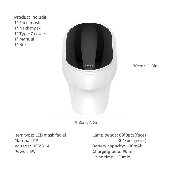 Wireless Face With Neck 7 Colors LED Photon Beauty Mask Red Light Facial Rejuvenation LED Mask Skin Tighten Skin Care Tool