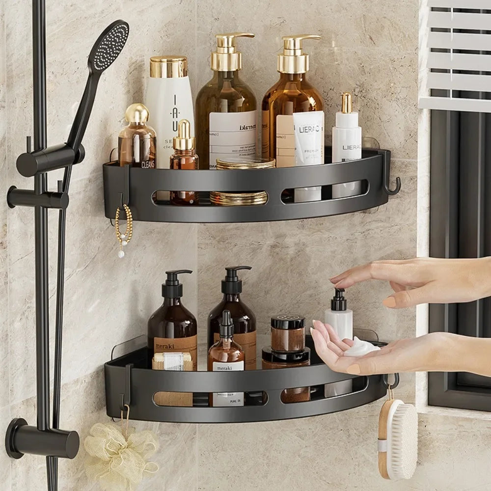 No Drill Plastic Bathroom Shampoo Shelf for Shower Walls
