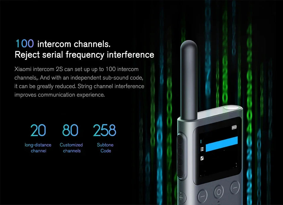 Xiaomi Walkie Talkie 2S Screen 4W Power 120-hour 1.77"Color Standby Dual Mode 5km Call Distance IP54 Outdoors Security Intercom
