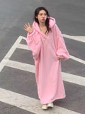 Ins Winter Thiened Coral Fce Pajamas Women's Spwear Hooded Fluffy Warm Nightgown Robe Long Sve Mid-Length Home Clo...