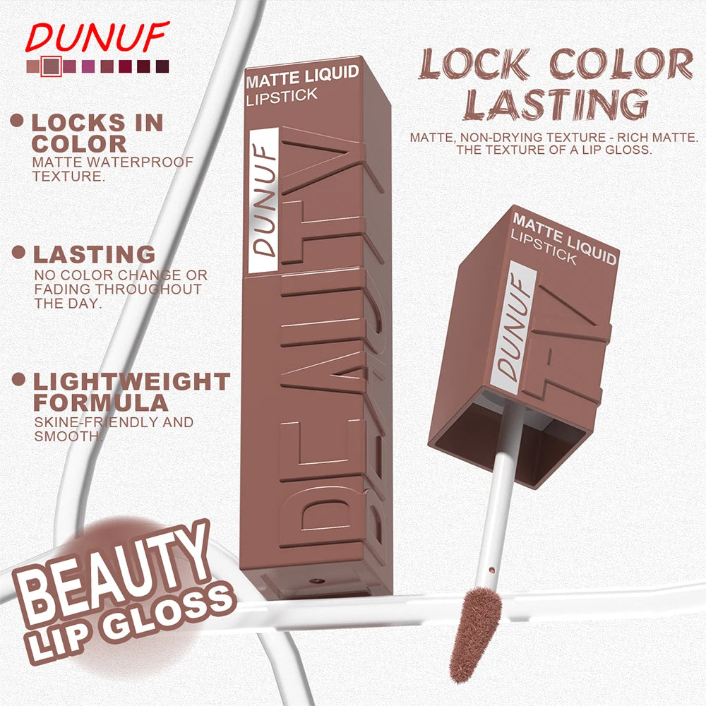 8-Color Matte Velvet Lip Gloss – Waterproof Plumping Lipstick, Smooth Easy-Apply Square Tube