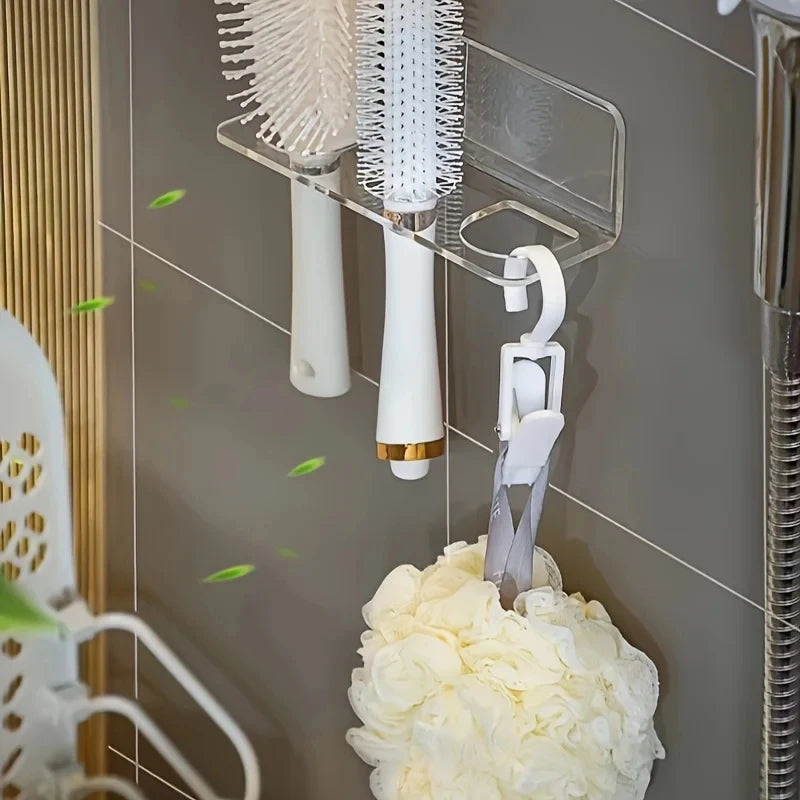 Clear Acrylic Wall-Mounted Bathroom Organizer – No-Drill Storage Rack for Hair Tools & Toiletries, Space-Saving Design
