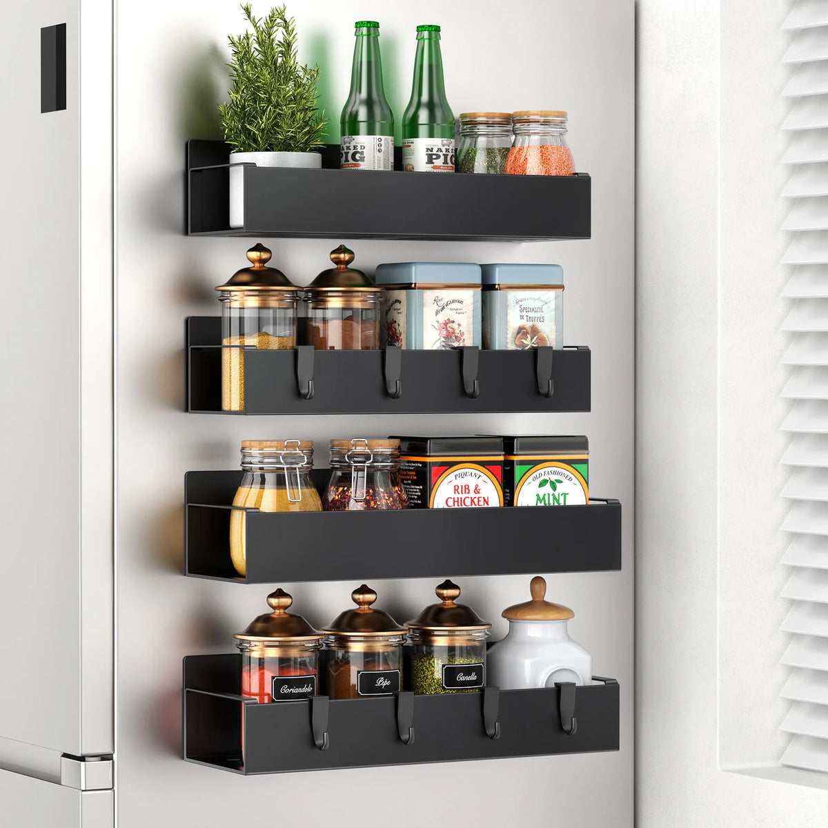 1/2/4pcs Kitchen Perforation-free Refrigerator Magnetic Storage Rack Side Multi-purpose Magnetic Absorption Storage Rack