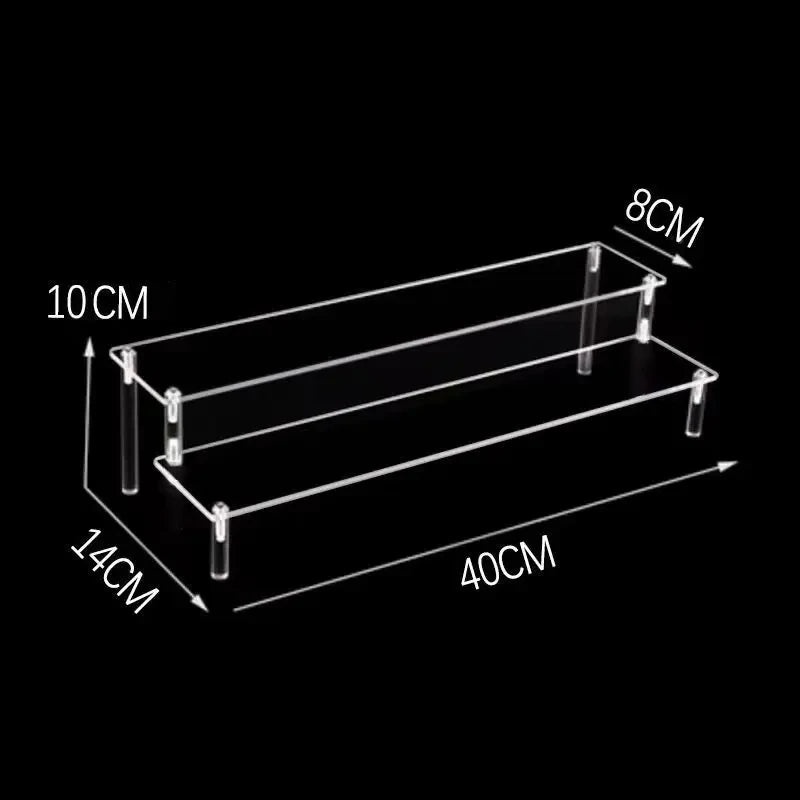 Tiered Display Stand with Clear or Wood Effect Shelves 2-40x8cm