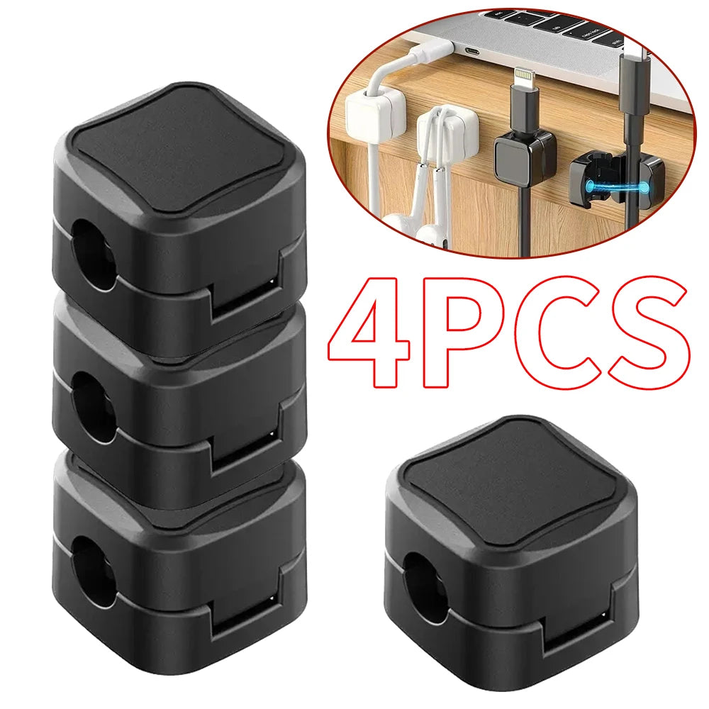 Magnetic Hinged Cable Clips for Desk Charging Lead Storage 4 BLACK