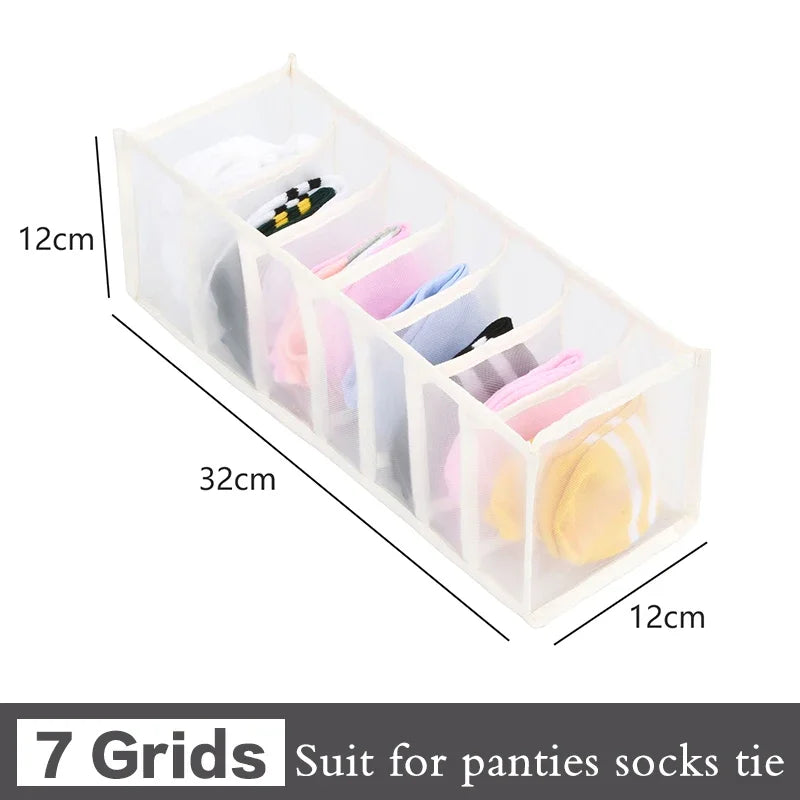 Fabric Bra Drawer Organiser for Sports Bras Socks and Underwear 7grids-white
