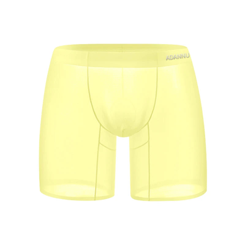 1/2/3 PCS Men's Ice Silk Boxers Transparent 0.01 Ultra-thin Fabric See Through Seamless Underwear antibacterial Boxer Shorts AD785-Yellow