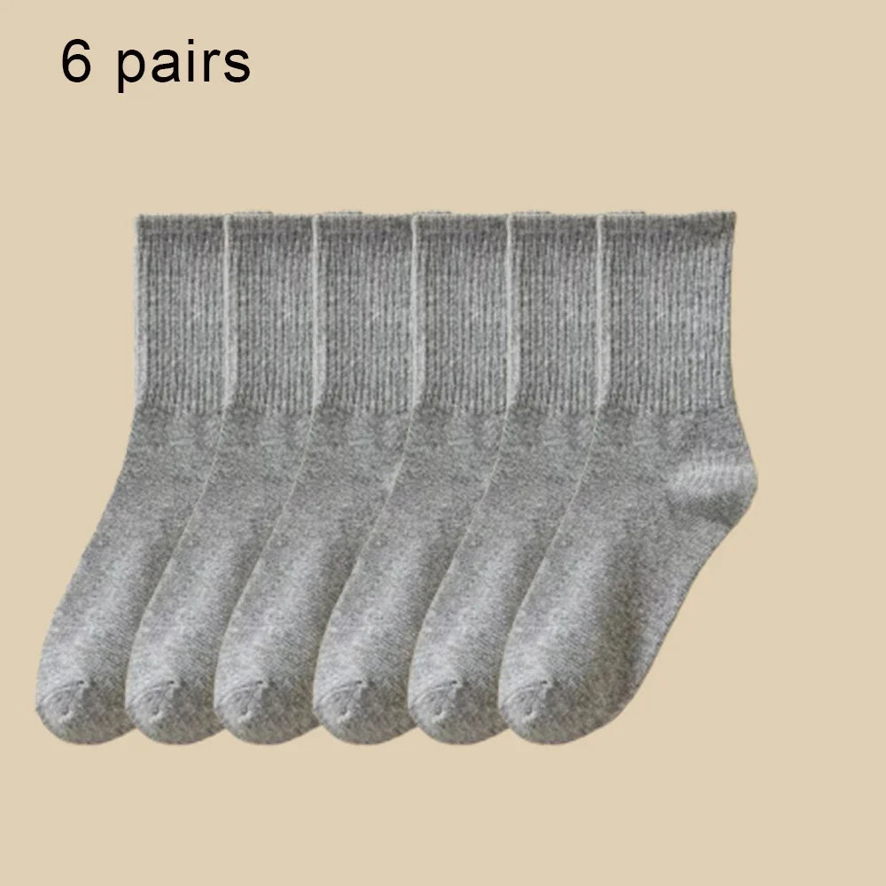 1/6 Pairs Women Mid-Tube Socks Solid Colour Autumn Winter Breathable Comfortable Sport Sweat Absorbent Man And Women's Socks 6 Pairs Grey B One Size