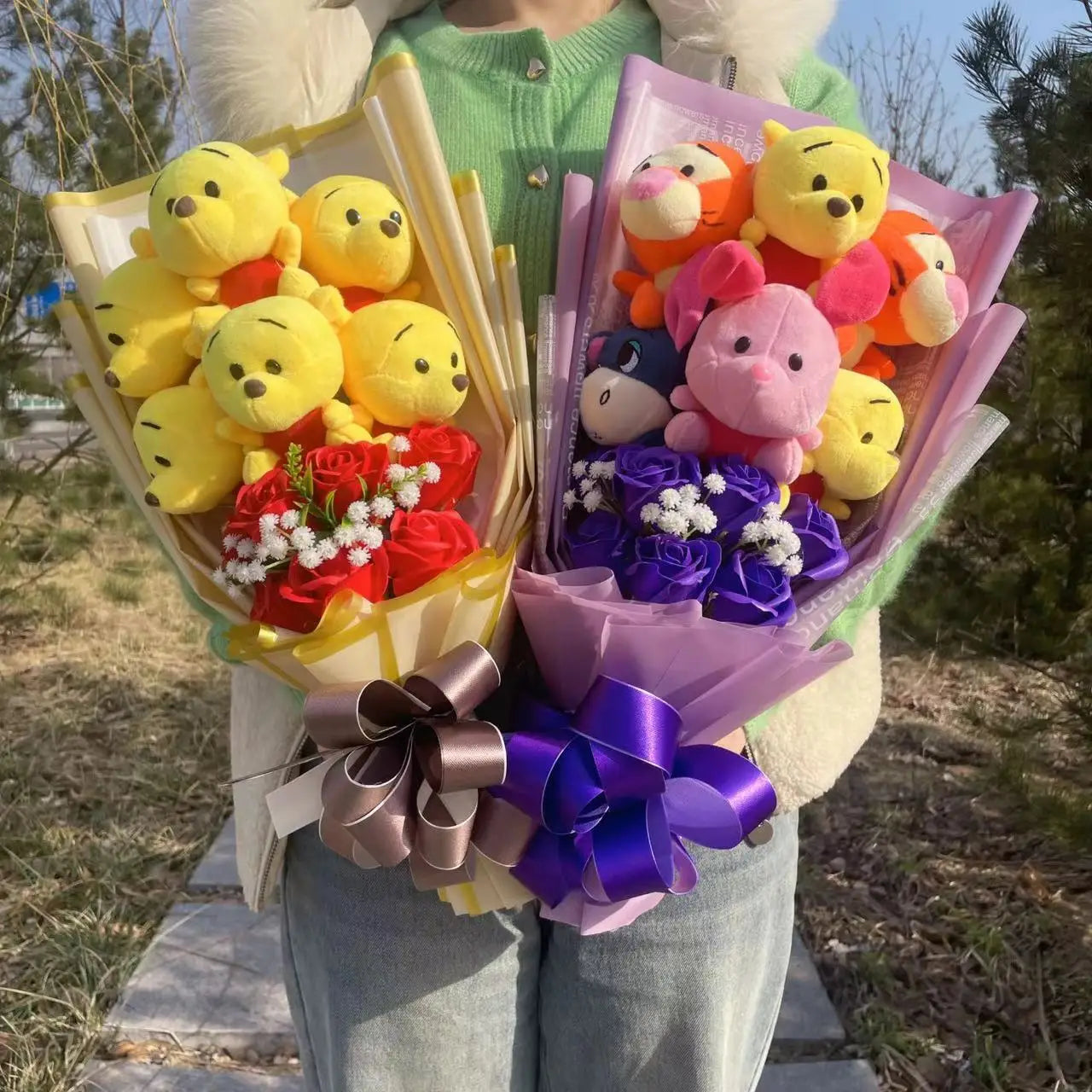 Cartoon Winnie the Pool Eeyore Bouquet Gift Box Stuffed Animals Flower Bouquet Home Decoration Valentine Christmas Gifts