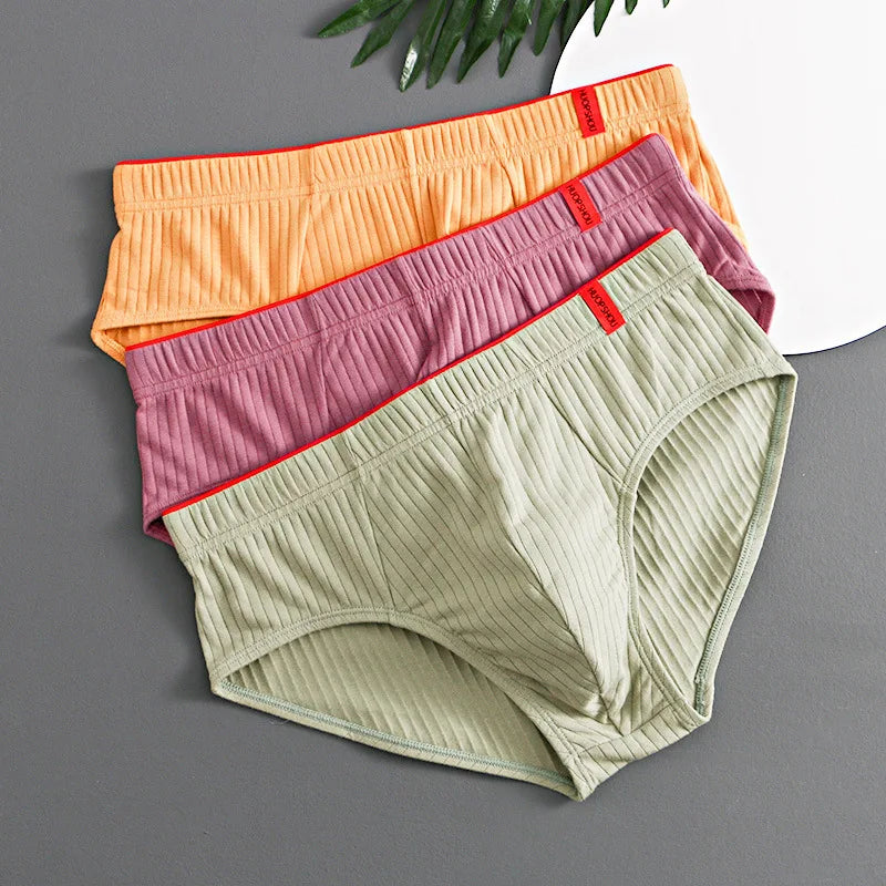 1/3PCS Men Briefs Mid Waist Elastic Soft Breathable Anti-septic U Convex Striped Solid Color Casual Men Underpants underwear men 3PC3220-4