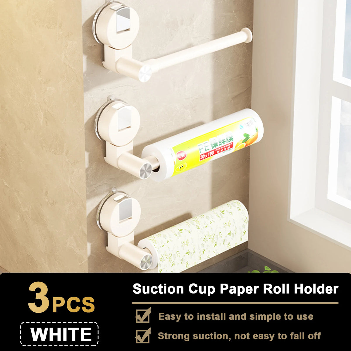 Paper Towel Holder Self Adhesive Toilet Roll Paper Holder No Punching Kitchen Bathroom Lengthen Storage Rack Grey Black White 3 Pcs White