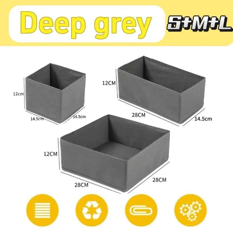 Fabric Underwear Drawer Storage Box for Socks and Clothing Deep gray-S-M-L
