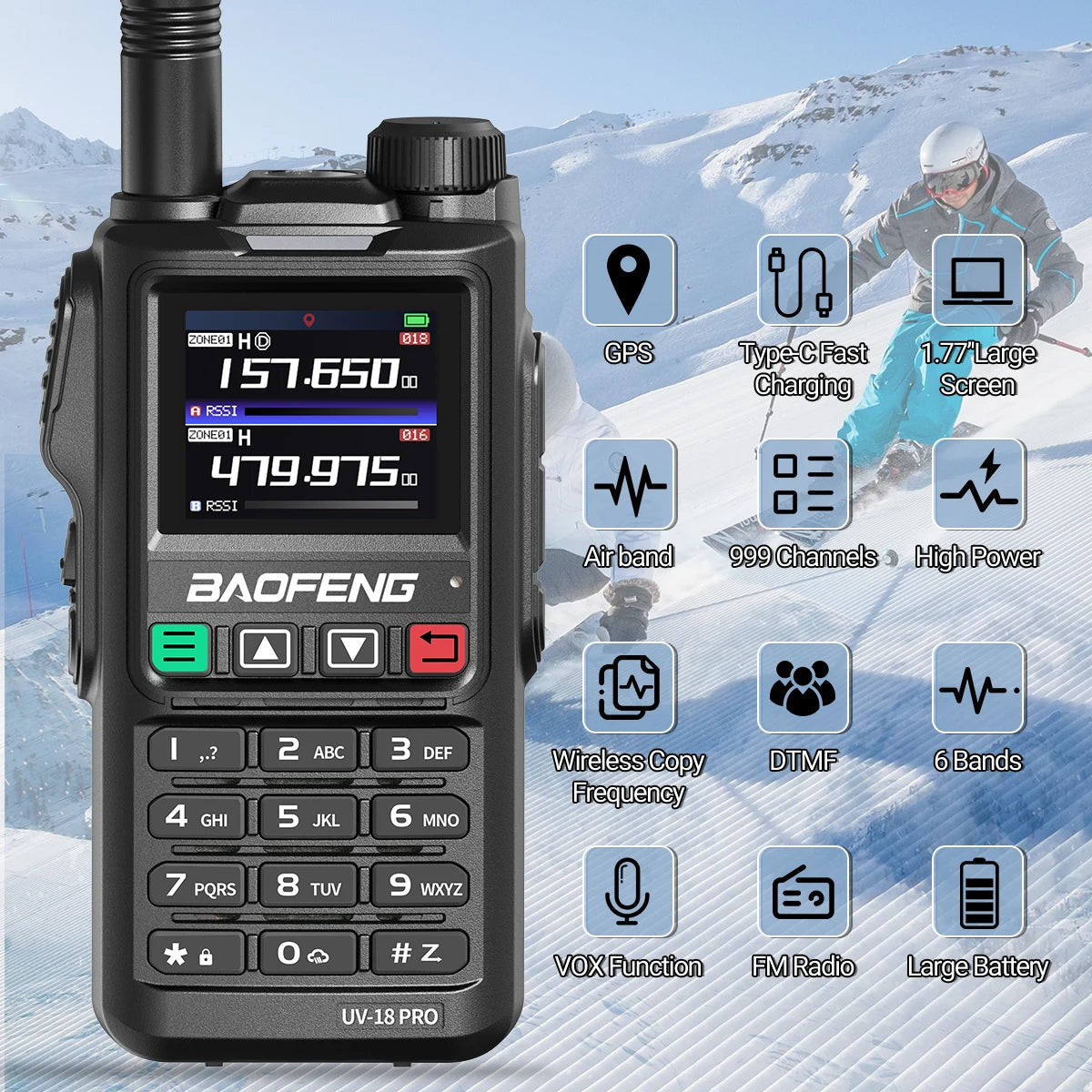 Baofeng UV18 PRO MAX GPS Walkie Talkie, 10W, Long Range, Type-C, Six-Band, Wireless Frequency, Ham Radio for Hunting - Dicrodelights