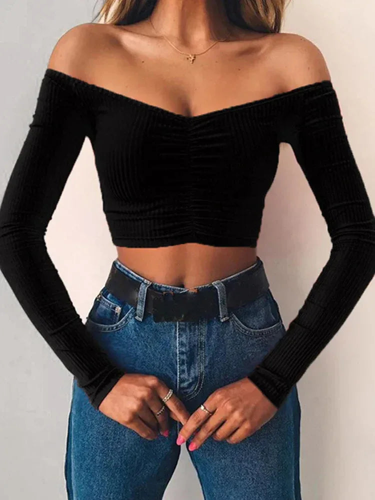 Off Shoulder Long Sleeve Top Women – Sexy Club Tee