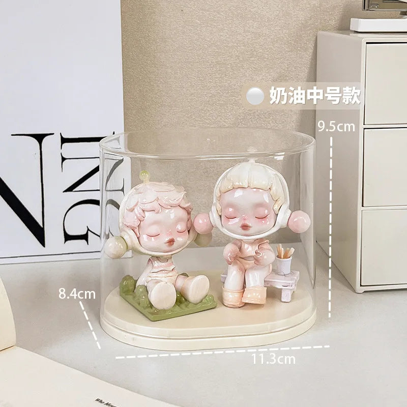 Blind Box Display Case with Clear Cover and Cream Base Medium