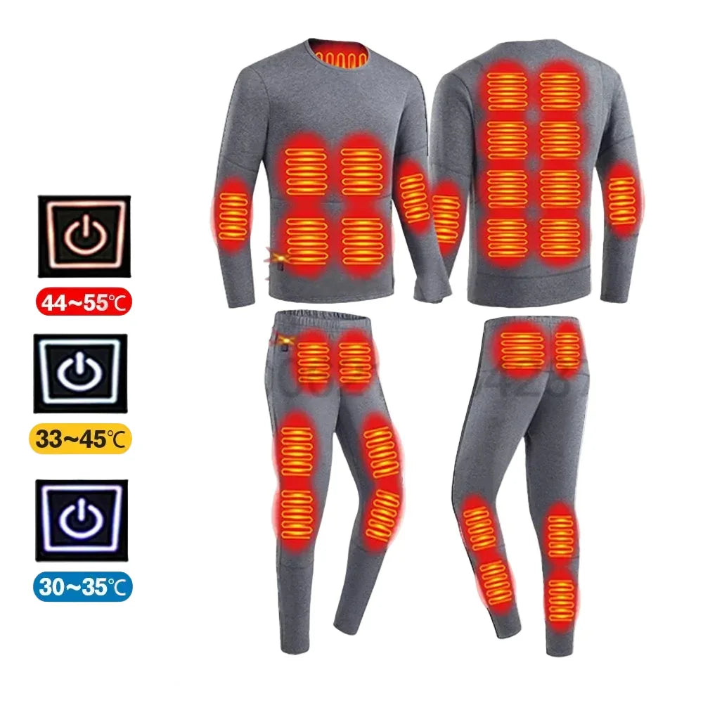 Buy USB Electric Heated Jacket Thermal Underwear Set for Men & Women 28-points-GY-Men-Suit