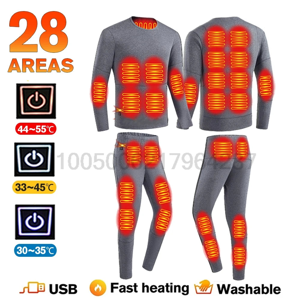 Winter USB Electric Heating Jacket Heated Thermal Underwear Men Women Sports Thermal Heated Underwear Electric Heated Equipmen 28-GY-Men-Suit