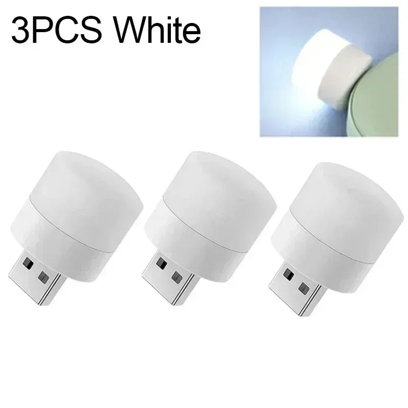 Mini USB LED Night Light for Desk and Bedside Ambient Lighting 3PCS-White