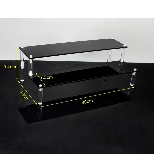 Display Riser Stand for Figures in Clear, Black or Wood Effect 2tier 30x7.5cm black