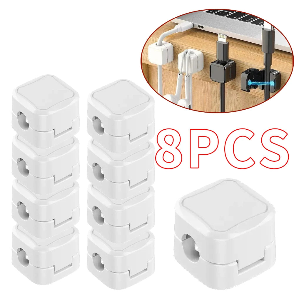 Magnetic Hinged Cable Clips for Desk Charging Lead Storage 8 WHITE