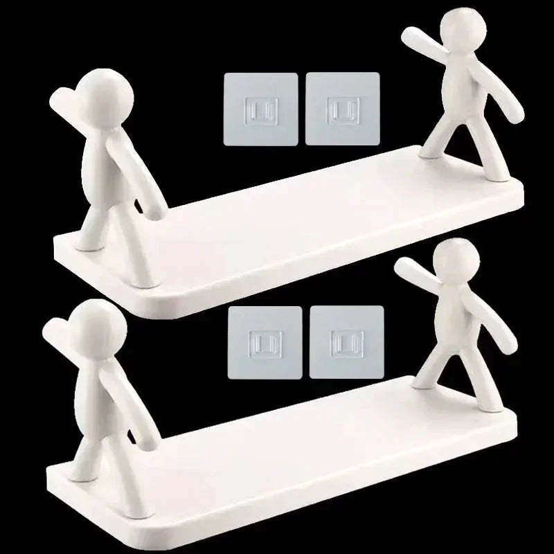 Self-adhesive Bathroom Shampoo Storage Racks Plastic Shelf Storage Organization Shelves Support Holder 2pcs Rack Set