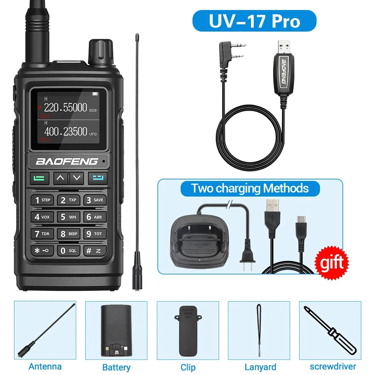 Baofeng UV 17 Pro Walkie Talkie Long Range 16KM Type-C Charging Waterproof - Dicrodelights