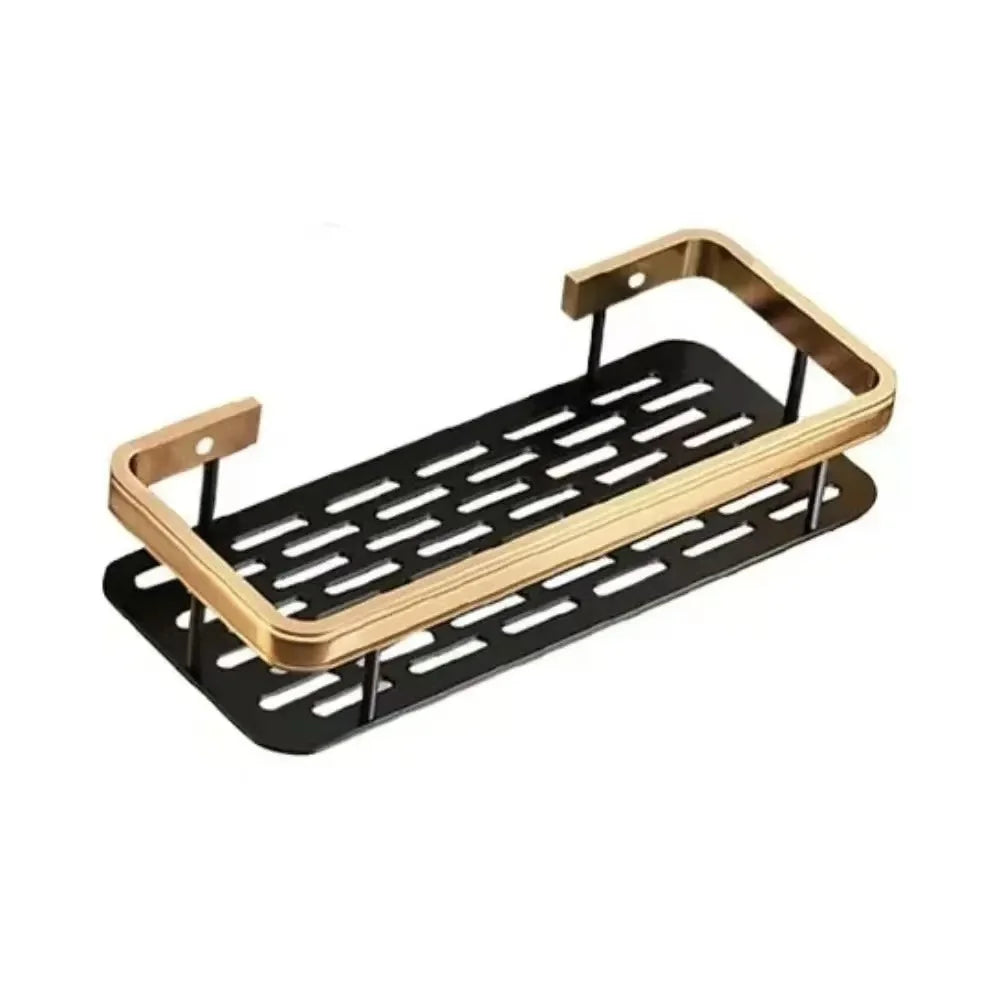 Bathroom Shelf No Drill Wall Mounted Shampoo Bottle Shower Corner Rack Toilet Storage Rack Aluminum Bathroom Kitchen Accessories golden 1pc