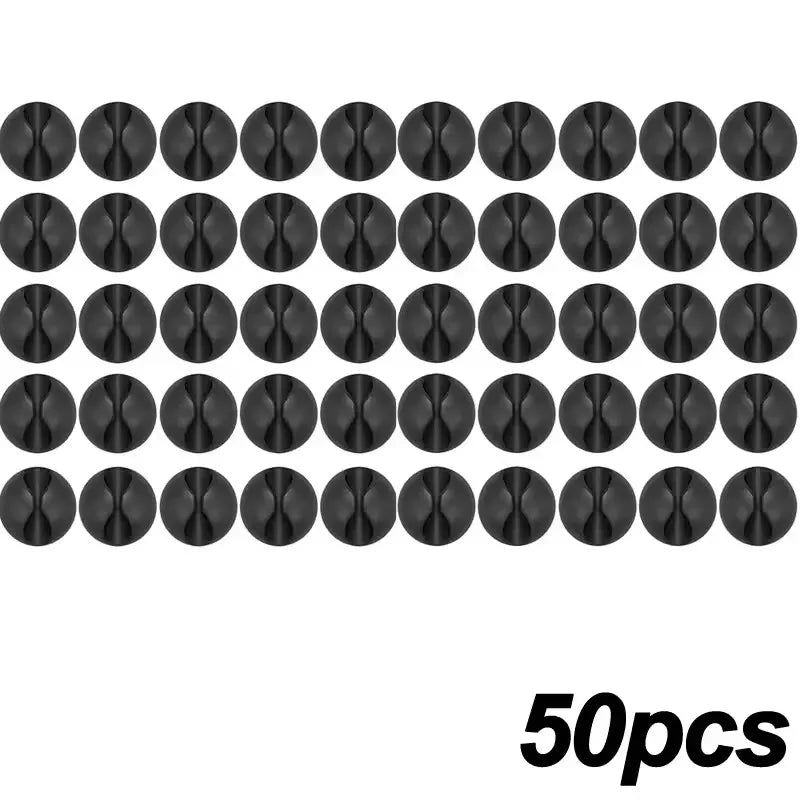 Self Adhesive Round Desk Cable Clips for Charging Leads 50x Black